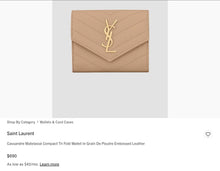 Load image into Gallery viewer, YSL SMALL WALLET FULL INCLUSION COA