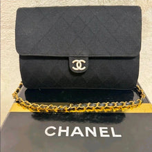 Load image into Gallery viewer, CHANEL BLK VINTAGE MATELASSE COTTON CHAIN SHOULDER CC LOGO PUSH LOCK BAG COA INCL

