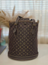 Load image into Gallery viewer, LOUIS VUITTON MINI LIN PM DARK BRN BUCKET BAG
