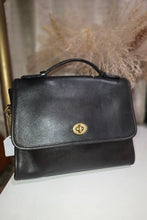 Load image into Gallery viewer, Coach Vintage Court Bag Black Leather Satchel Crossbody Handbag

